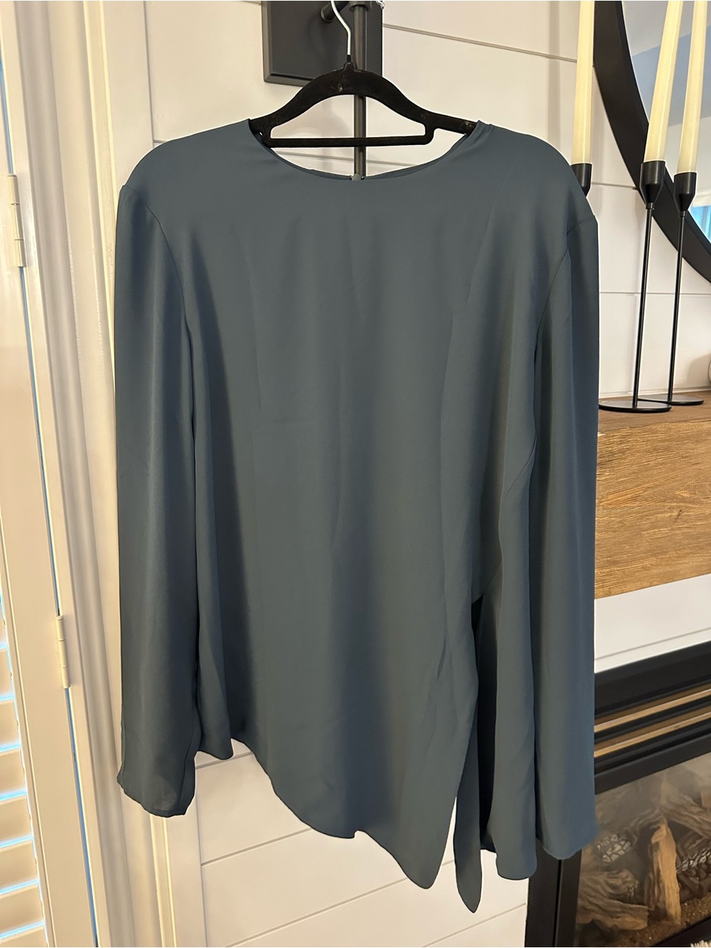 Aritzia BABATON Long Sleeve Assymetric Crewneck Blouse in Slate Blue-Grey